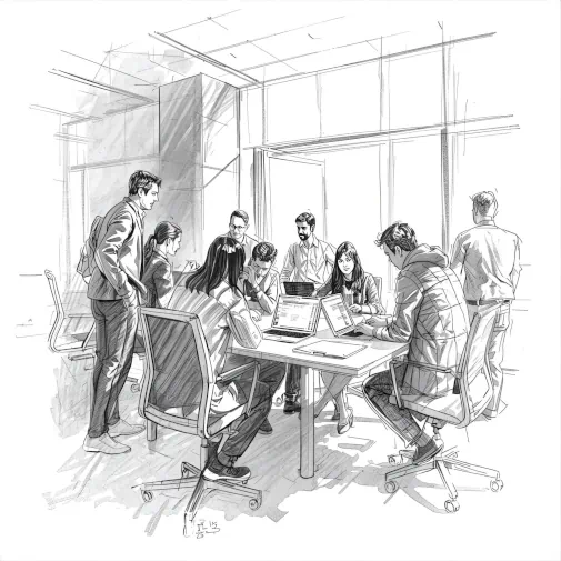 Ilustração de uma reunião no escritório